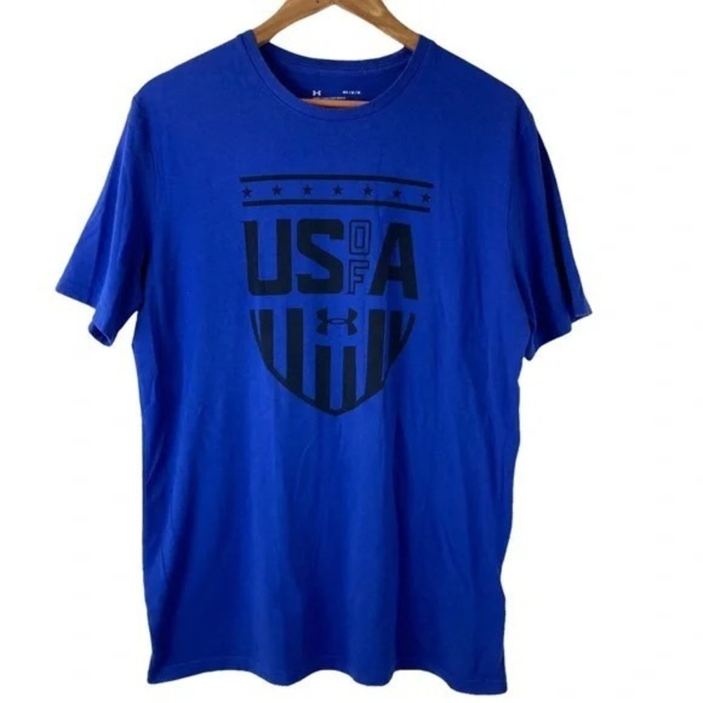 Under Armour Mens Blue USA OF A Graphic HeatGear Loose Tee Shirt Medium
